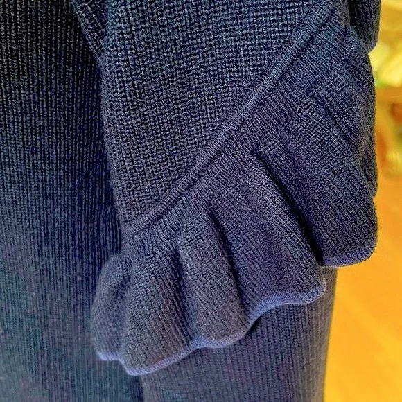 Tory Burch Ashley Navy Ruffled Sleeve Sweater Dress - Picture 12 of 16